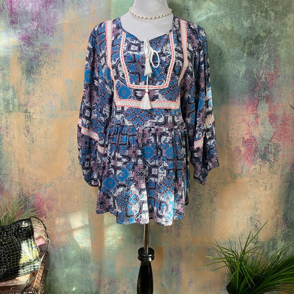 NWT📌 Vintage America Crochet Trim Peasant Top - Picture 3 of 15